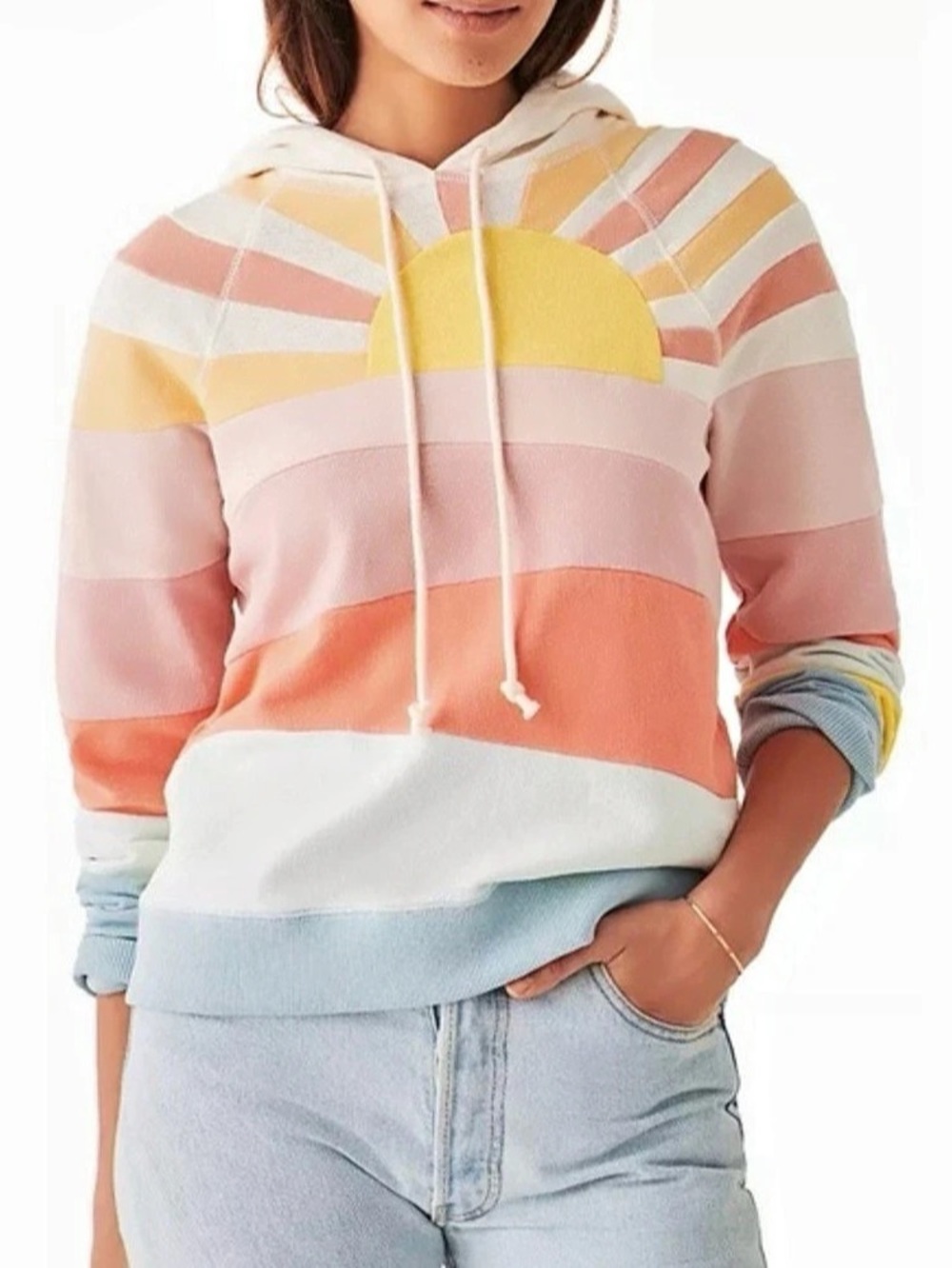 Faherty Sunrise Stripe French Terry Hoodie Large Cropped Sweatshirt